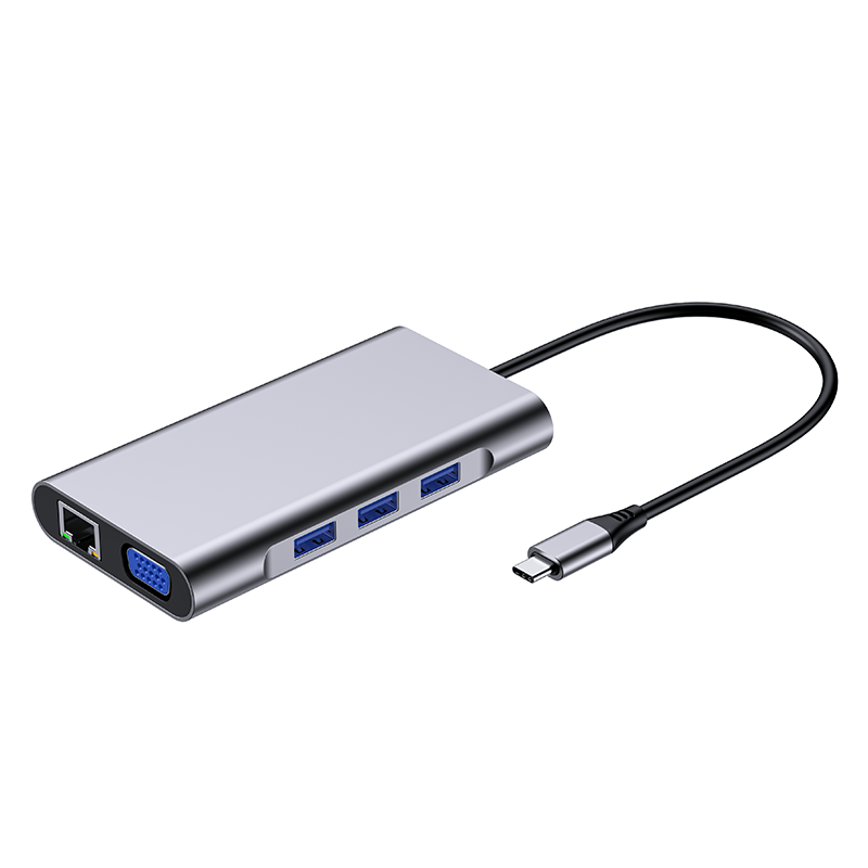 10 in 1 USB Type-C to RJ45+HDMI+ VGA+SD/TF+Audio+PD Docking Station